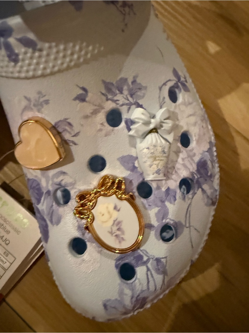 LoveShackFancy Women’s Floral Clog Sandals in Light Blue with Gold Charms - Picture 2 of 4